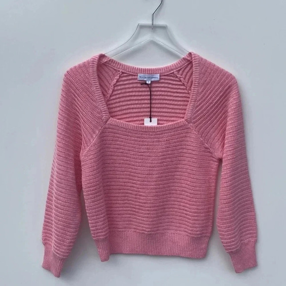 White + Warren Pink Linen Squareneck Sweater Womens Size Small NWT - Picture 1 of 9